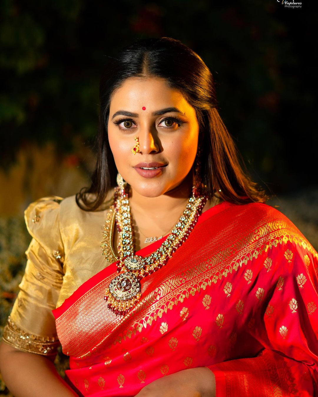 Malayalam Actress Poorna Stills in Red Saree